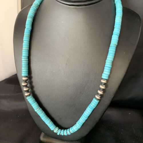 Southwestern Blue Turquoise Heishi Necklace | 8mm | 20" | Sterling Silver | 13935