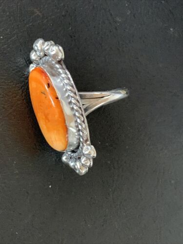 Native American Orange Spiny Oyster Navajo Ring | Sterling Silver | Sz 8 | 13283