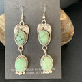 Navajo Green Spiderweb Turquoise Dangle Earrings | Sterling Silver | Authentic Native American Handmade | 13547