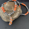 Navajo Pearls Sterling Silver Necklace | Orange Spiny Oyster Inlay Pendant | Authentic Native American Handmade | 11317