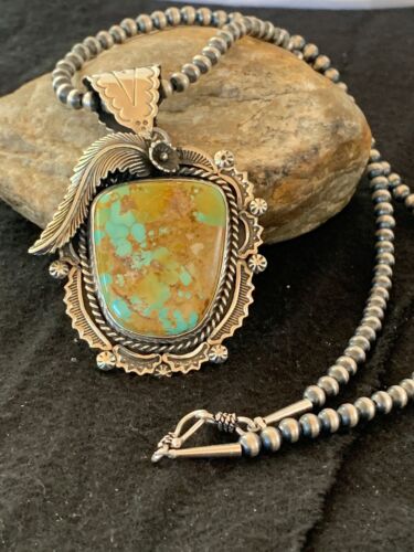 Navajo Royston Turquoise Pendant Necklace | Sterling Silver | Authentic Native American Handmade | 4126