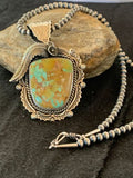 Navajo Royston Turquoise Pendant Necklace | Sterling Silver | Authentic Native American Handmade | 4126