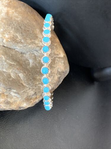Sterling Silver Blue Kingman Turquoise Cuff Bracelet Bangle | 9.5" | Authentic Native American Handmade | 12316