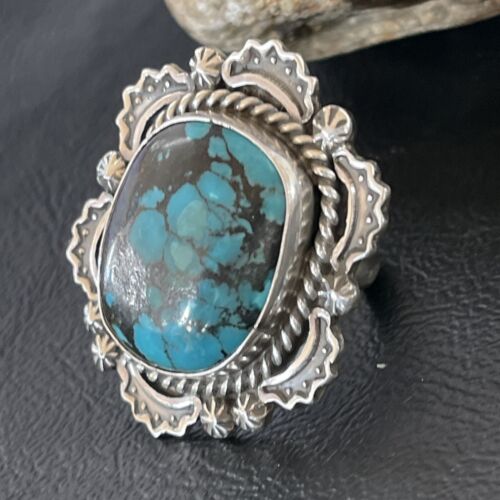 Navajo Blue Spiderweb Turquoise Ring | Sterling Silver | Sz 7 | Authentic Native American Handmade | 10510