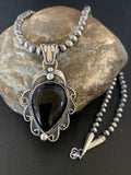 Navajo Pearls Black Onyx Necklace Pendant | Sterling Silver | Authentic Native American Handmade | 13095