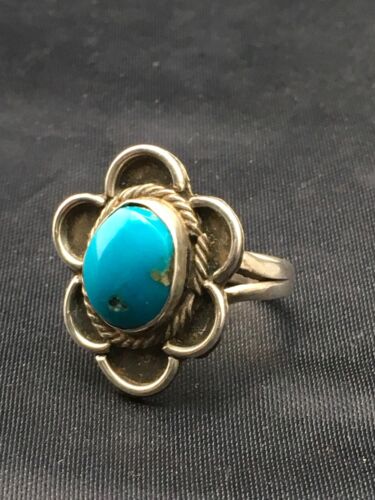 Southwestern Blue Turquoise Navajo Ring | Sterling Silver | Sz 6 | Authentic Native American Handmade | 4407
