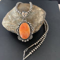 Navajo Pearls Necklace with Orange Spiny Oyster Pendant | Sterling Silver | Authentic Native American Handmade | 11300