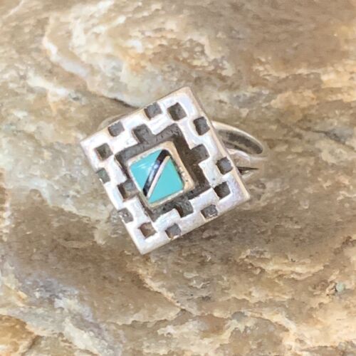 Native American Women's Navajo Blue Kingman Turquoise Inlay Ring | Sz 7 | 13173