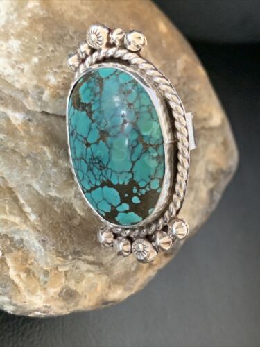 Navajo Blue Spiderweb Turquoise Ring | Sterling Silver | Sz 8 | Authentic Native American Handmade | 13384