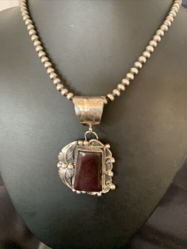 Men's Navajo Pearls Necklace with Purple Sugilite Pendant | Sterling Silver | Authentic Native American Handmade | 10656