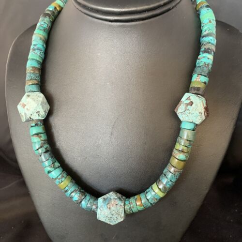 Navajo Turquoise Heishi Spiderweb Necklace | Sterling Silver | 20" | Authentic Native American Handmade | 13890