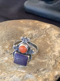Navajo Sterling Silver Purple Sugilite Coral Ring | Authentic Native American Multi-Stone Jewelry | Sz 10 | 11524