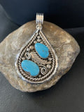 Southwestern Blue Turquoise Cluster Pendant | Authentic Men's Sterling Silver | Multi-Stone | 3" | 02104