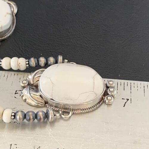 Navajo Pearls White Buffalo Turquoise Necklace Pendant | Sterling Silver | Authentic Native American Handmade | 10804 - Masha USA