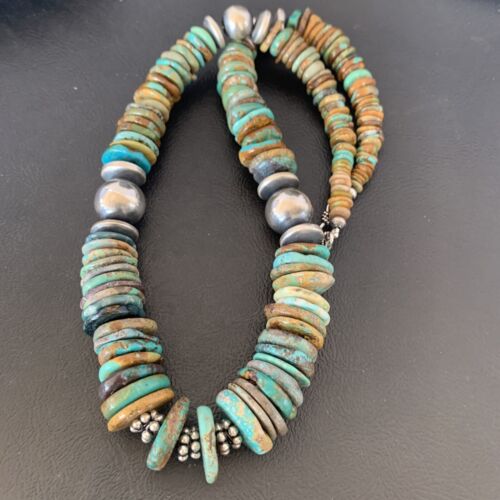 Navajo Green Turquoise Necklace | Sterling Silver | Authentic Native American | 20" Graduated | 10688