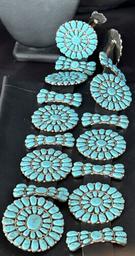 Navajo Blue Turquoise Concho Belt | Sterling Silver | Authentic Native American Handmade | 14539