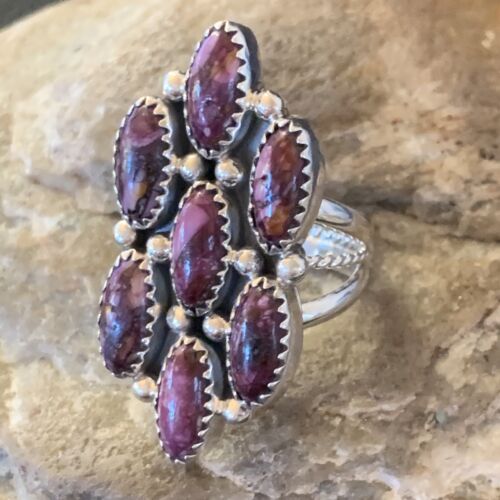 Navajo Purple Spiny Oyster Cluster Ring | Authentic Native American Sterling Silver | Multi-Stone | Sz 6 | 11555