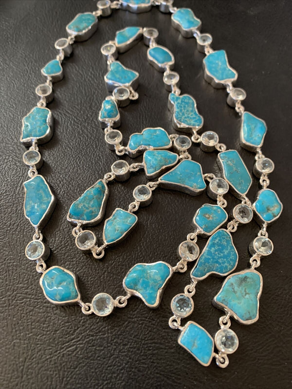 Navajo Blue Kingman Turquoise Topaz Pendant Necklace | Sterling Silver | 30" | 11783