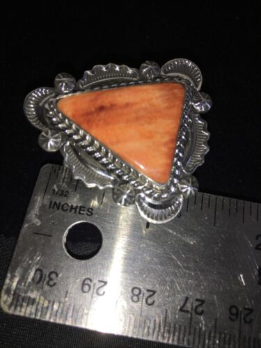 Native American Men's Navajo Red Spiny Oyster Ring | Sterling Silver | Sz 7.5 | 01809 - Masha USA