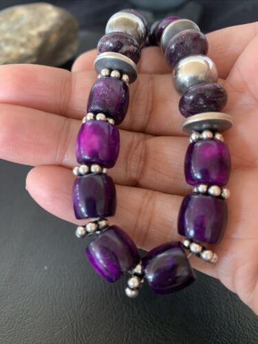 Southwestern Navajo Purple Sugilite Bead Necklace | Sterling Silver | Authentic Native American Handmade| 18" | 11910