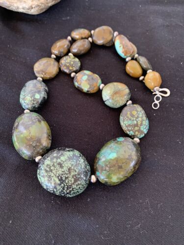 Navajo Graduated Sterling Silver Natural Blue Nugget Turquoise Necklace | Authentic Native American | 22" | 00622