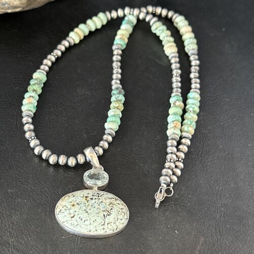Navajo Sea Green Turquoise Multi-Stone Pendant Necklace | Authentic Native American Sterling Silver | 21" | 14477