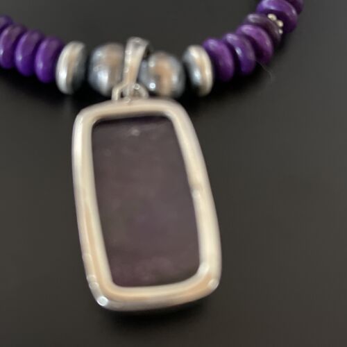 Navajo Pearls Necklace with Purple Sugilite Pendant | Sterling Silver | Authentic Native American Handmade | 11337