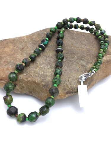 Navajo Green Nugget Graduated Turquoise Necklace | Sterling Silver | Authentic Native American | 24" | 8102