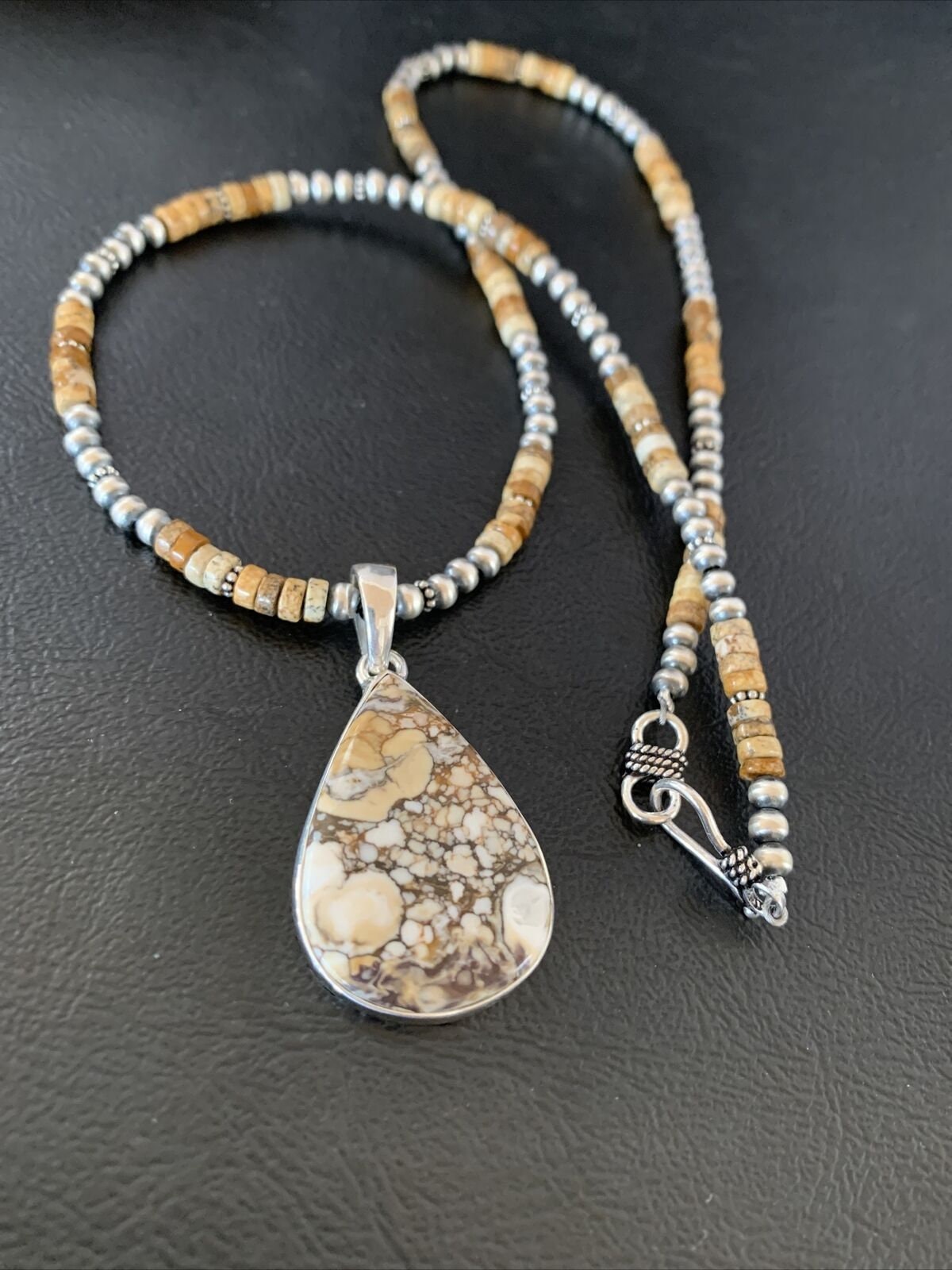 Men's Navajo Wild Horse Jasper Pendant Necklace | Sterling Silver | Authentic Native American Handmade | 10334