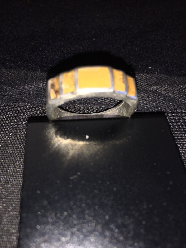 Navajo Yellow Turquoise Inlay Ring | Sterling Silver | Sz 11.5 | Authentic Native American Handmade | 1732