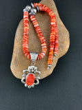 Navajo Red Spiny Oyster Pendant Necklace | Sterling Silver | Authentic Native American Handmade | 4783