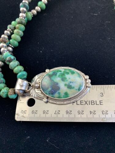 Men's Navajo Turquoise Necklace with Moss Agate Pendant | Sterling Silver | Authentic Native American Handmade | 1626