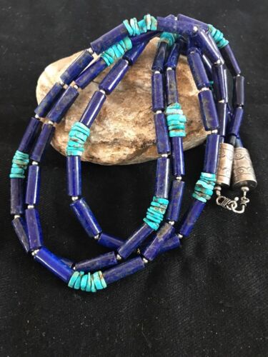 Turquoise Denim Lapis Multi Strand Navajo Necklace | Sterling Silver 23" | Southwestern | 3318