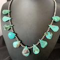 Southwestern Navajo Pearls Necklace | Sterling Silver Blue Turquoise Teardrop | 13149