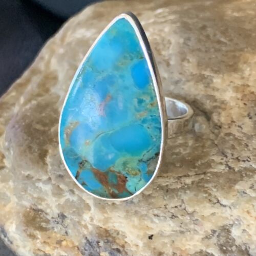 Navajo Blue Kingman Turquoise Ring | Sterling Silver | Sz 8 | Authentic Native American Handmade | 12788