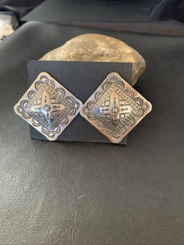 Southwestern Women's Navajo Stamped Earrings | Sterling Silver | Authentic Native American Handmade | 1672
