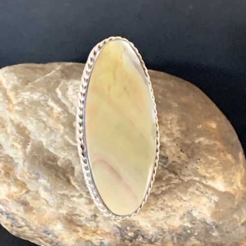 Native American Green Mother of Pearl Inlay Ring | Navajo Sterling Silver | Sz 7 | 12938 - Masha USA