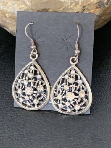 Old Pawn Southwestern Sterling Silver Dangle Earrings | Diamond Cut | 1" | 12987