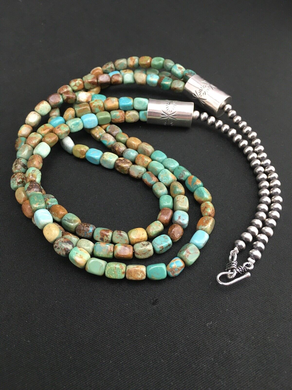 Southwestern 3-Strand Royston Green Turquoise Necklace | Sterling Silver | 26" | 1136