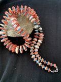 Navajo Red Spiny Oyster & Turquoise Necklace | Sterling Silver Graduated Navajo Pearls | Authentic Native American | 28" | 00912