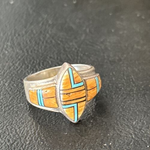 Native American Women's Navajo Blue Turquoise Spiny Oyster Inlay Ring | Sz 9.5 | 14561