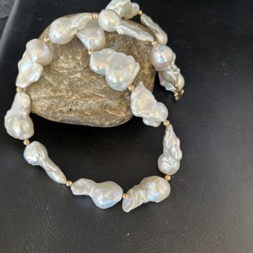 Native American White Baroque Pearl Necklace | Gold Filled Beads | 20" | 14236