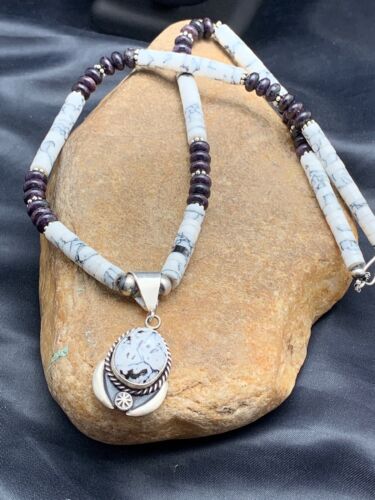 Navajo Purple Sugilite & Howlite Bead Necklace | Sterling Silver | Authentic Native American Handmade | 4606