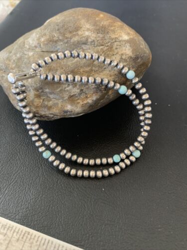Southwestern Navajo Pearls Sterling Silver Blue Turquoise Bracelet | 2-Strand | 7" | Authentic Native American
