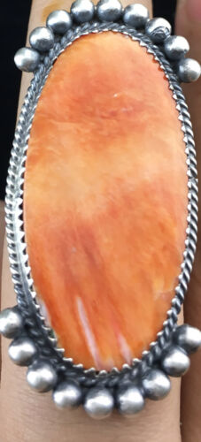 Navajo Orange Spiny Oyster Ring | Sterling Silver | Sz 9 | Authentic Native American Handmade | 10071