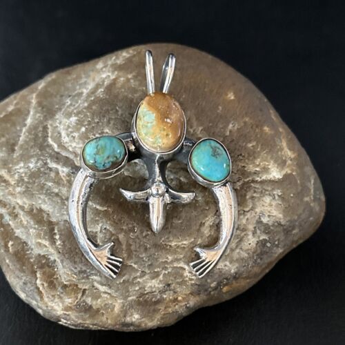 Navajo Sterling Silver Royston Turquoise Naja Pendant | Authentic Native American Handmade | 14666