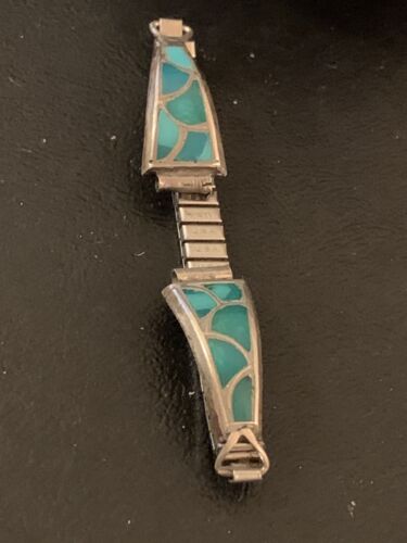 Navajo Sterling Silver Watch Tips | Old Pawn Blue Turquoise Inlay | Authentic Native American Jewelry | 1443