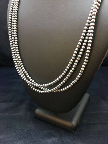 Native American Sterling Silver Navajo Pearls Necklace | 4mm | 21" | 3 Strand | 93821