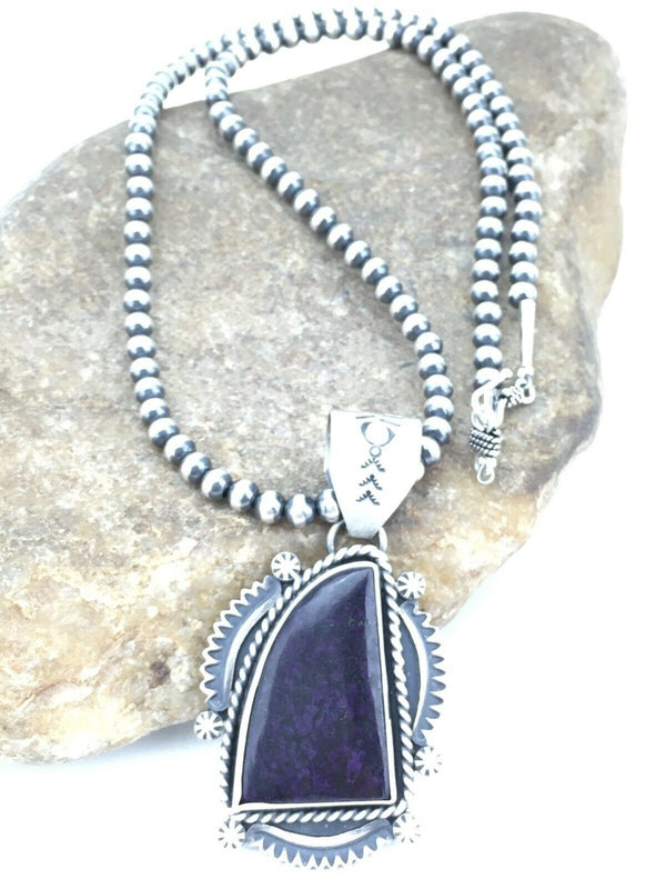 Native American Sterling Silver Navajo Pearls Purple Sugilite Necklace | Authentic Handmade | 4918