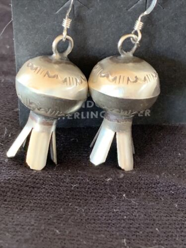 Southwestern Naja Earrings | Sterling Silver Navajo Handmade Pearls | 1" | 1042